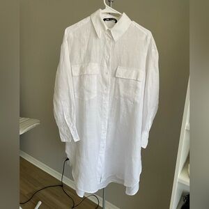 Zara White Linen Tunic Length Button Down